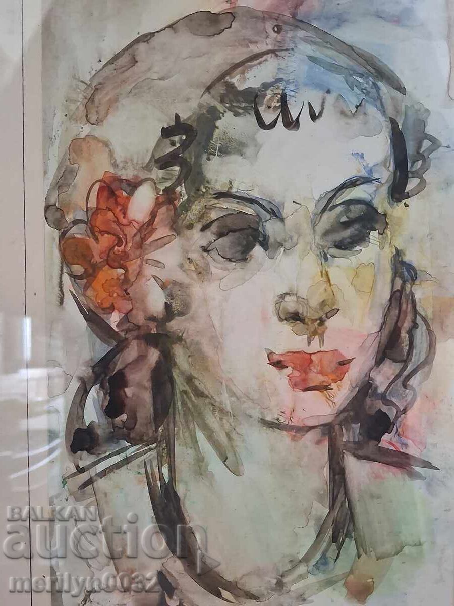 Licitație Tablou portret acuarelă 36/26 cm Kiril Irinchev 1992 Licitație Tablou portret acuarelă 36/26 cm Kiril Irinchev 1992