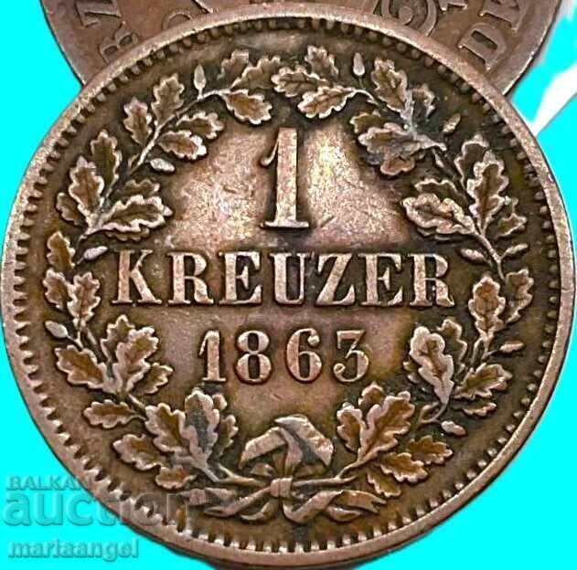 1 Kreuzer 1863 Baden Germany - 6