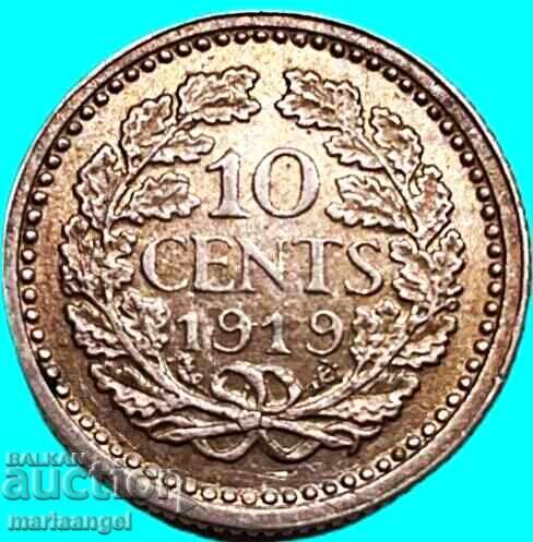 10 cenți 1919 Țările de Jos regina Wilhelmina Patină - 6