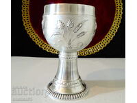 Pahar de vin din cositor, orz, hamei, ornamente Art Nouveau