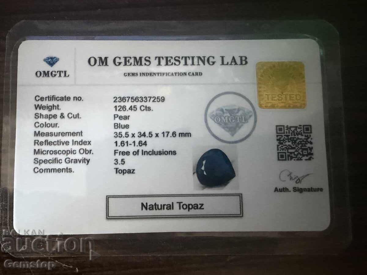 ΧΠ! 128.45 ct φυσικό τοπάζι αχλάδι πιστ. OMGTL από 1c! - 7