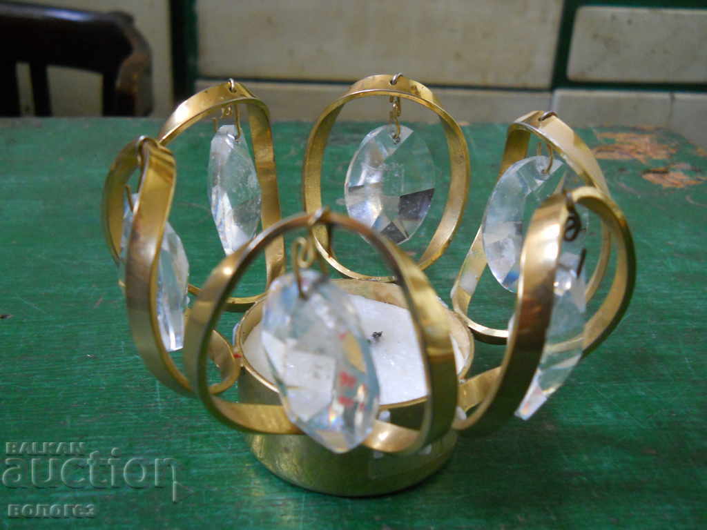 Gold-plated candle holder with crystal pendants "Weifurtner" Germany Gold-plated candle holder with crystal pendants "Weifurtner" Germany