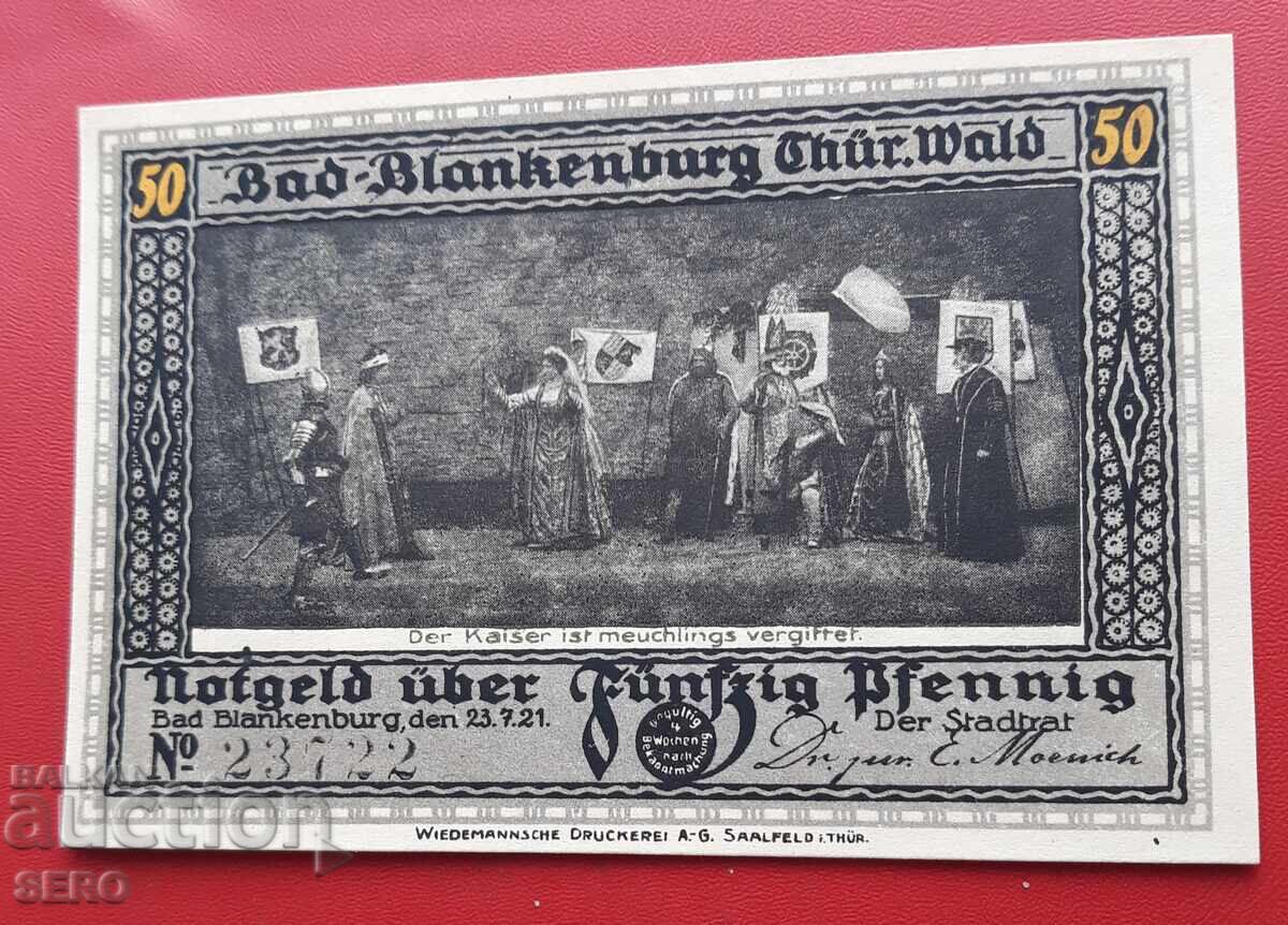 Банкнота-Германия-Тюрингия-Бад Бланкенбург-50 пфенига 1921