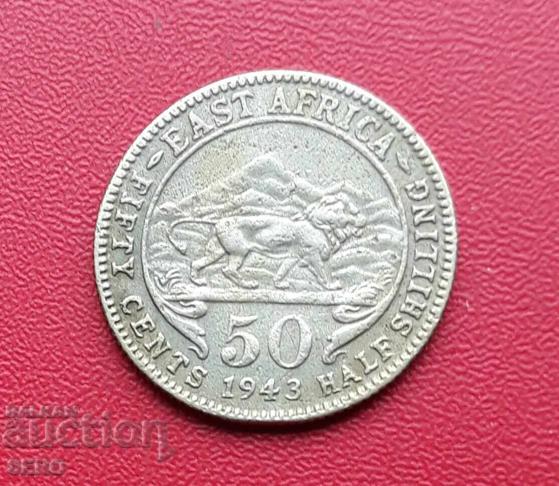 Британска Източна Африка-50 цента 1943-сребърна