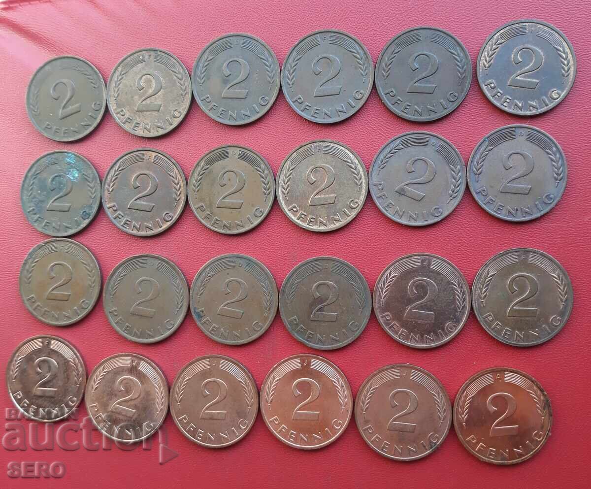 Germany-lot 24x2 pfennig without repeating years with price € 1.01 | 1.98 BGN