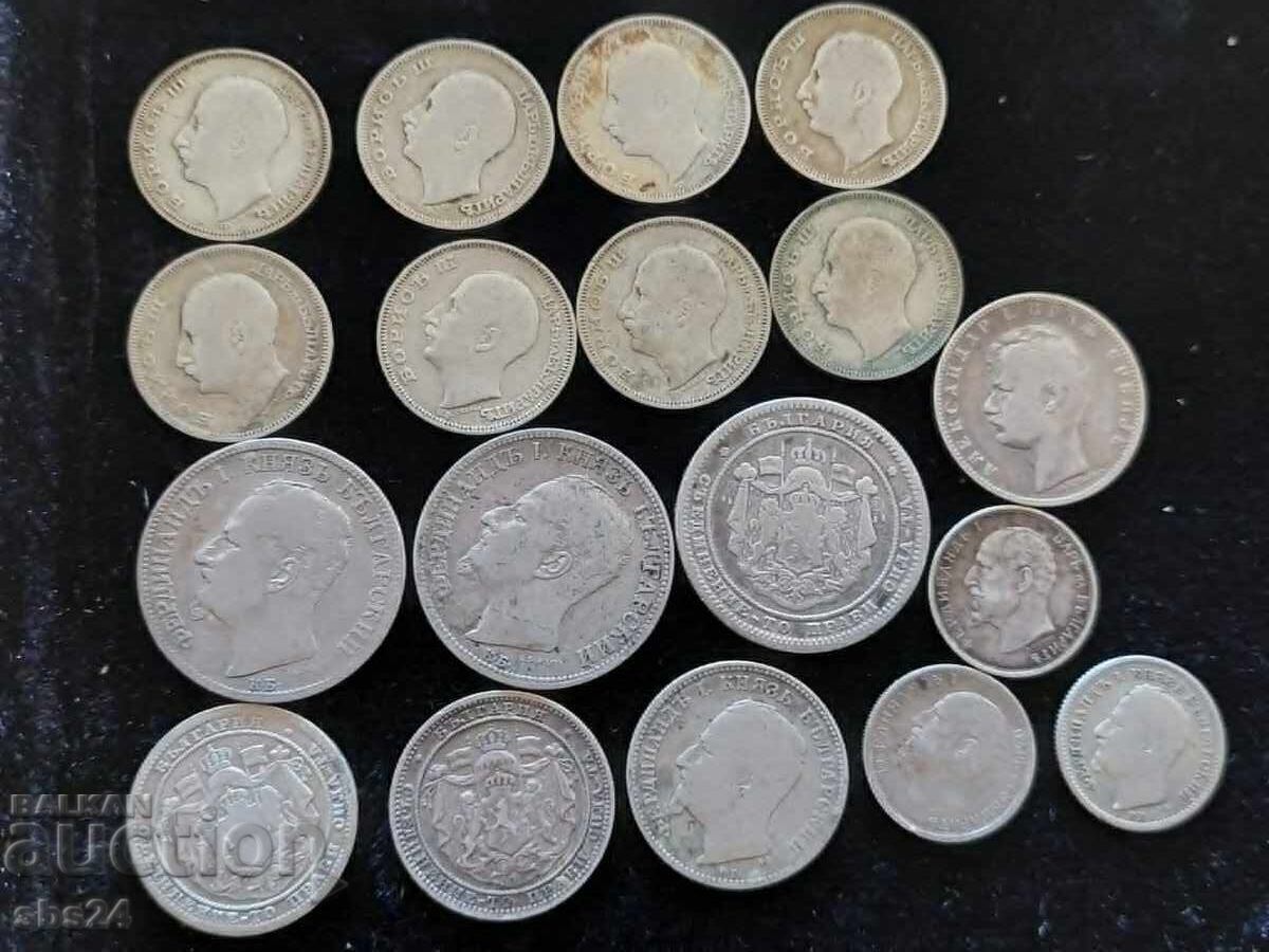 21 Bulgarian silver coins plus one Serbian dinar with price € 250.00 | 488.96 BGN