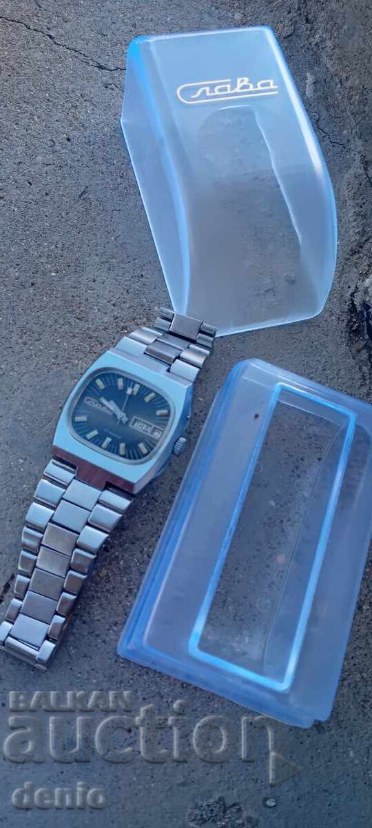Slava wristwatch, automatic, 27 jewels, with box - 6