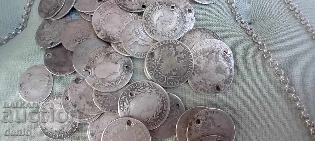 Auction  Collection of 53 silver kreuzers and 3 necklaces