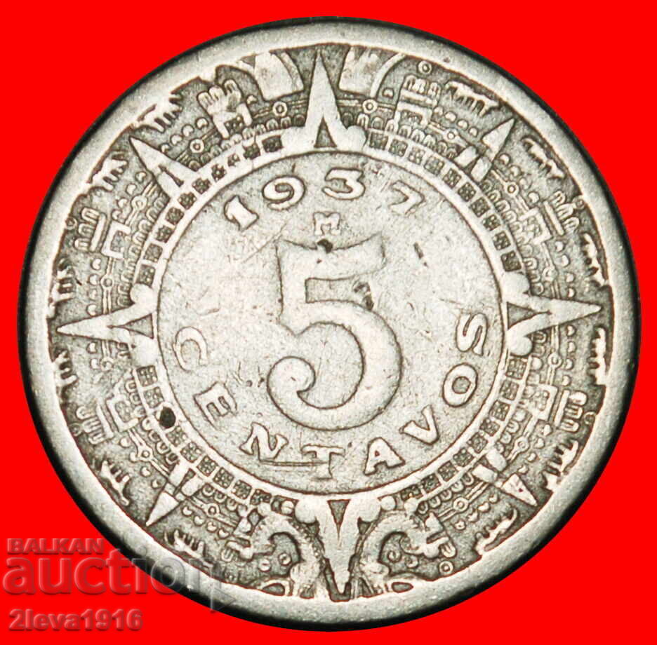 Ⰺ SUN STONE (1936-1942): MEXICO ★ 5 CENTAVOS 1937!