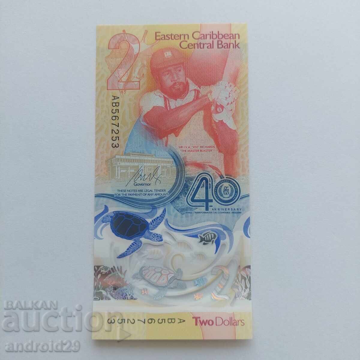 ESTUL CARAIBELOR / EAST CARIBEAN 2 dolari 2023 /POLIMER/ - UNC /c