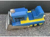 Veche jucărie rusească din metal, model tractor buldozer, funcțională