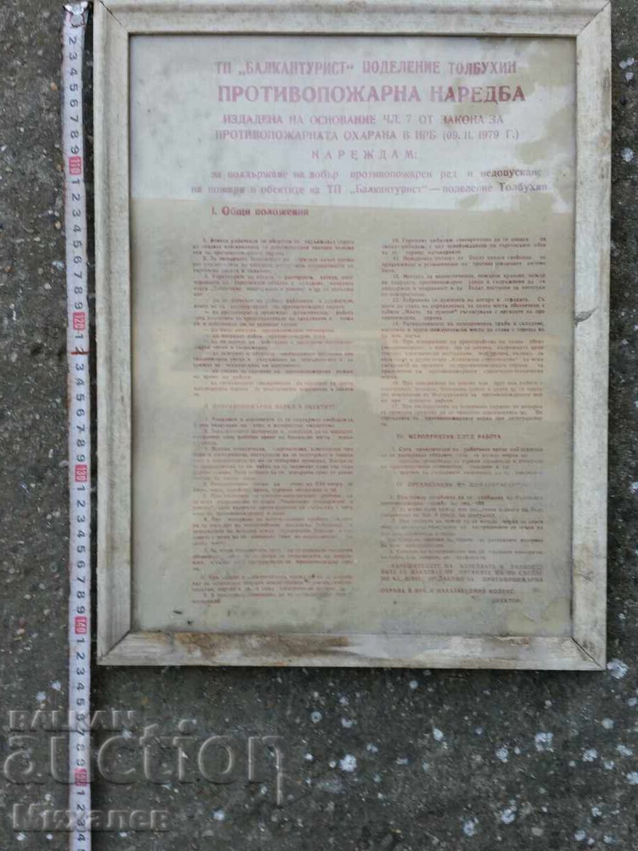 Regulament PSI în ramă cu sticlă