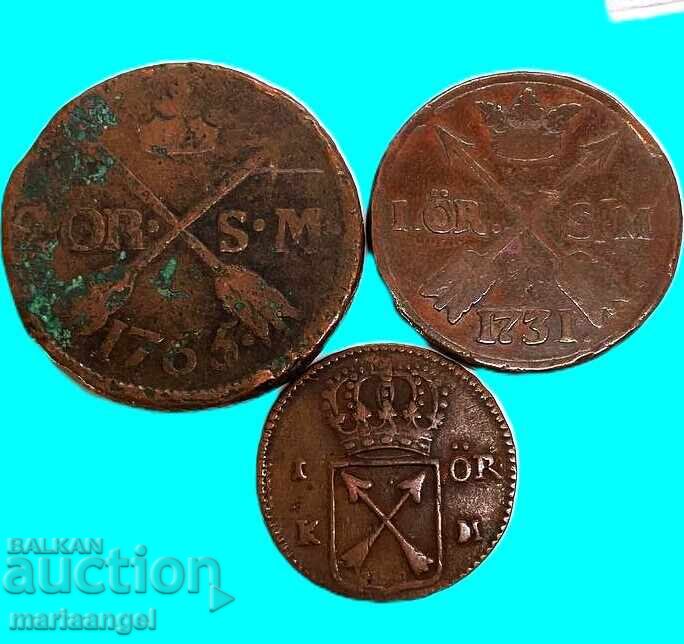 Livrarea Set 3 monede Suedia 2 Öre 1765, 1 Öre 1731 + 1 daler 1720 Livrarea Set 3 monede Suedia 2 Öre 1765, 1 Öre 1731 + 1 daler 1720
