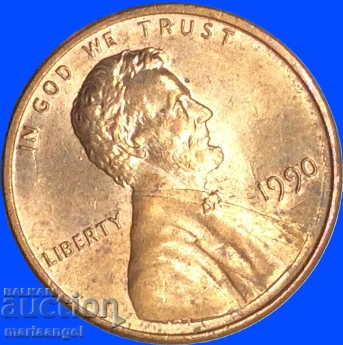 1 cent 1990 Președintele SUA Lincoln și centrul său cu preț € 0.29 | 0.57 BGN