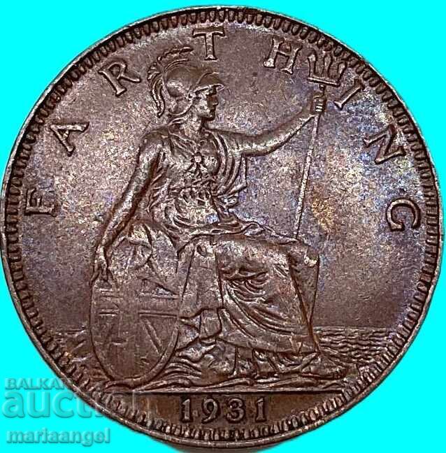 Великобритания 1 фартинг 1931 крал Едвард VII бронз - 5