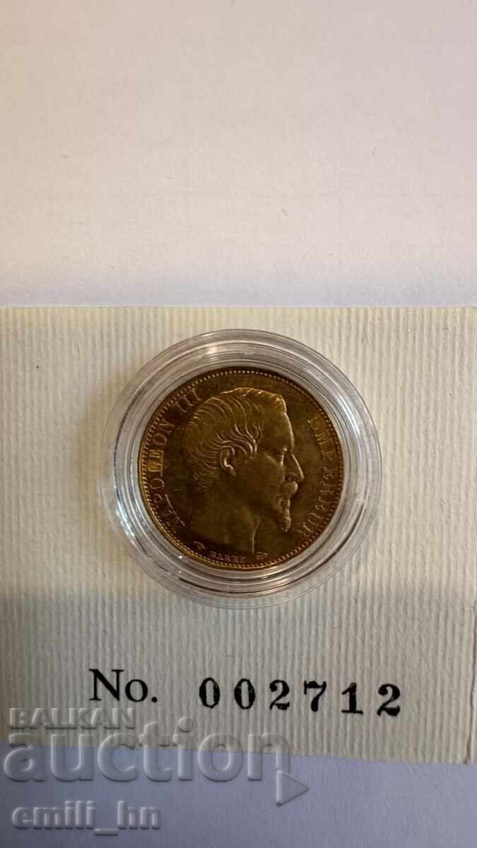 Златна монета 20 Франка Наполеон III 1856 г. със сертификат с цена € 977.00 | 1910.85 лв. Златна монета 20 Франка Наполеон III 1856 г. със сертификат с цена € 977.00 | 1910.85 лв.