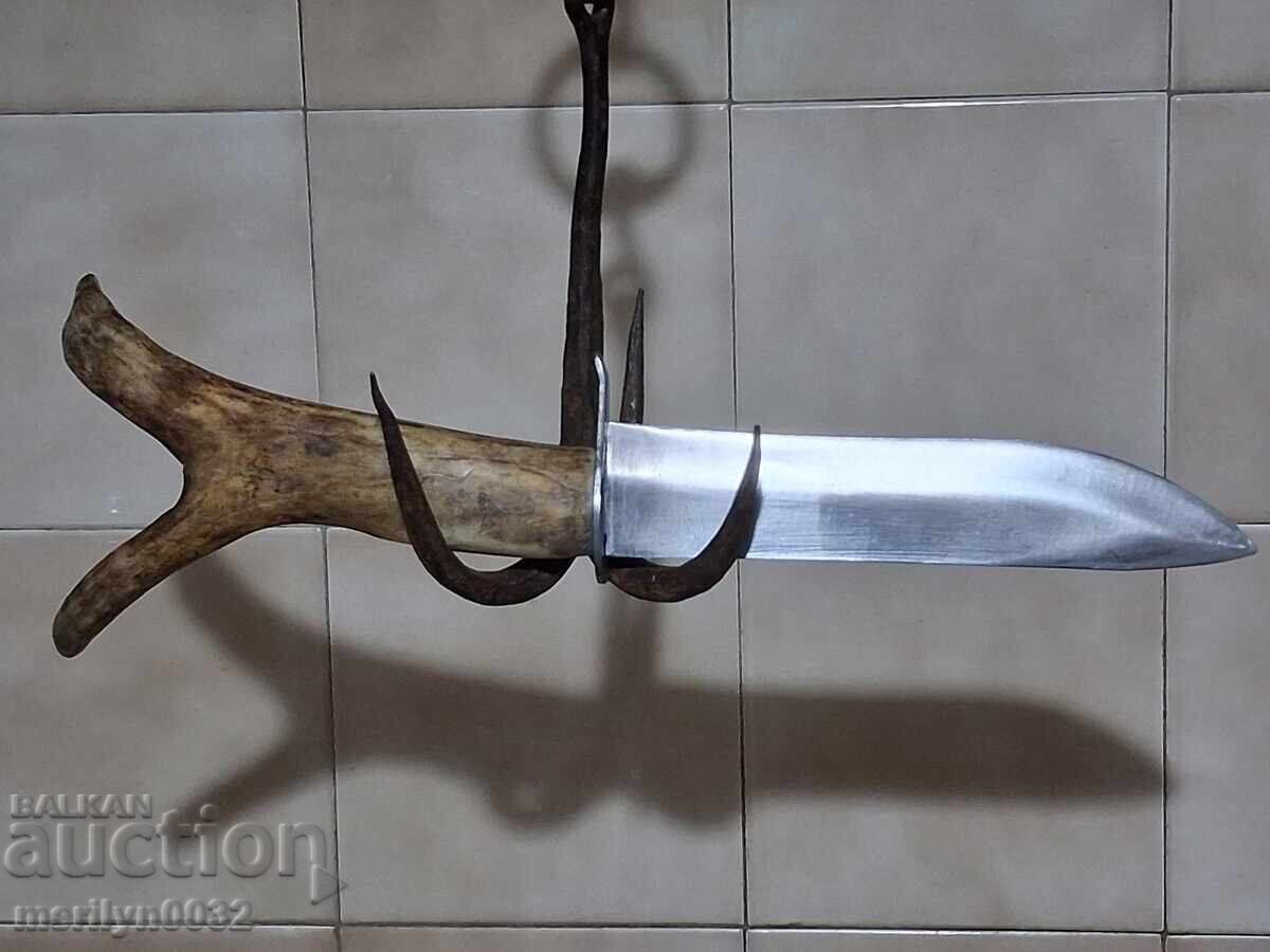 Δημοπρασία Κυνηγετικό μαχαίρι με θήκη, λαβή από κέρατο ελαφιού ΜΟΝΑΔΙΚΟ