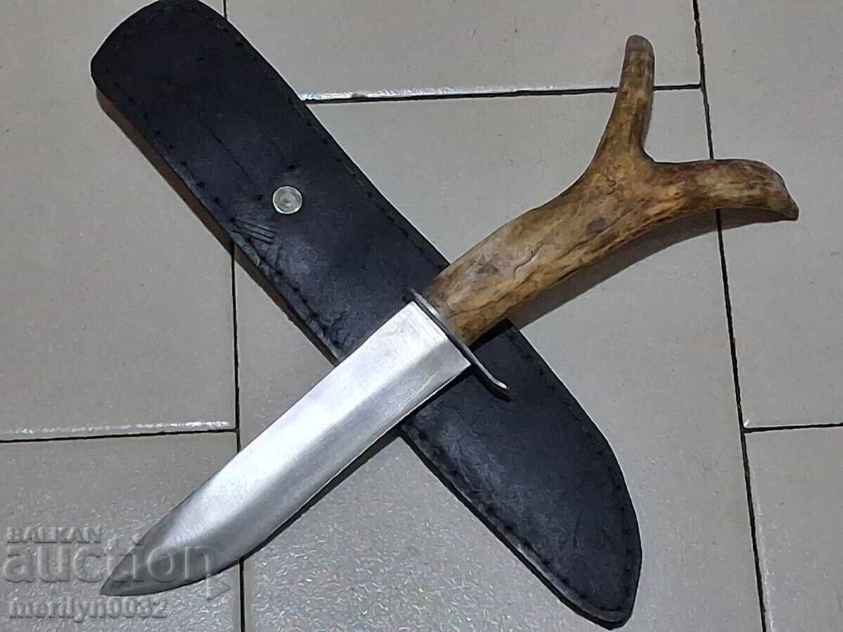 Κυνηγετικό μαχαίρι με θήκη, λαβή από κέρατο ελαφιού ΜΟΝΑΔΙΚΟ - 5