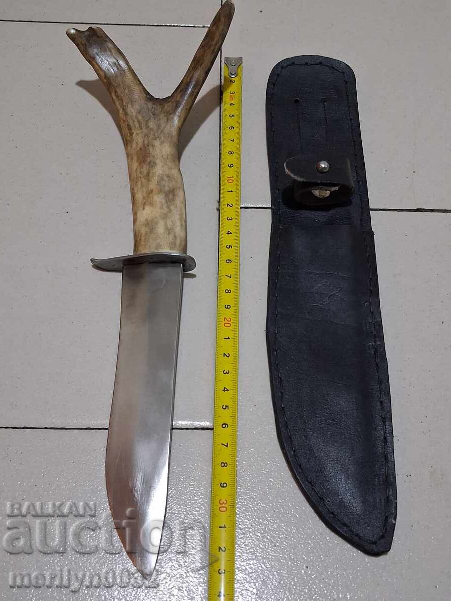 Κυνηγετικό μαχαίρι με θήκη, λαβή από κέρατο ελαφιού ΜΟΝΑΔΙΚΟ - 6