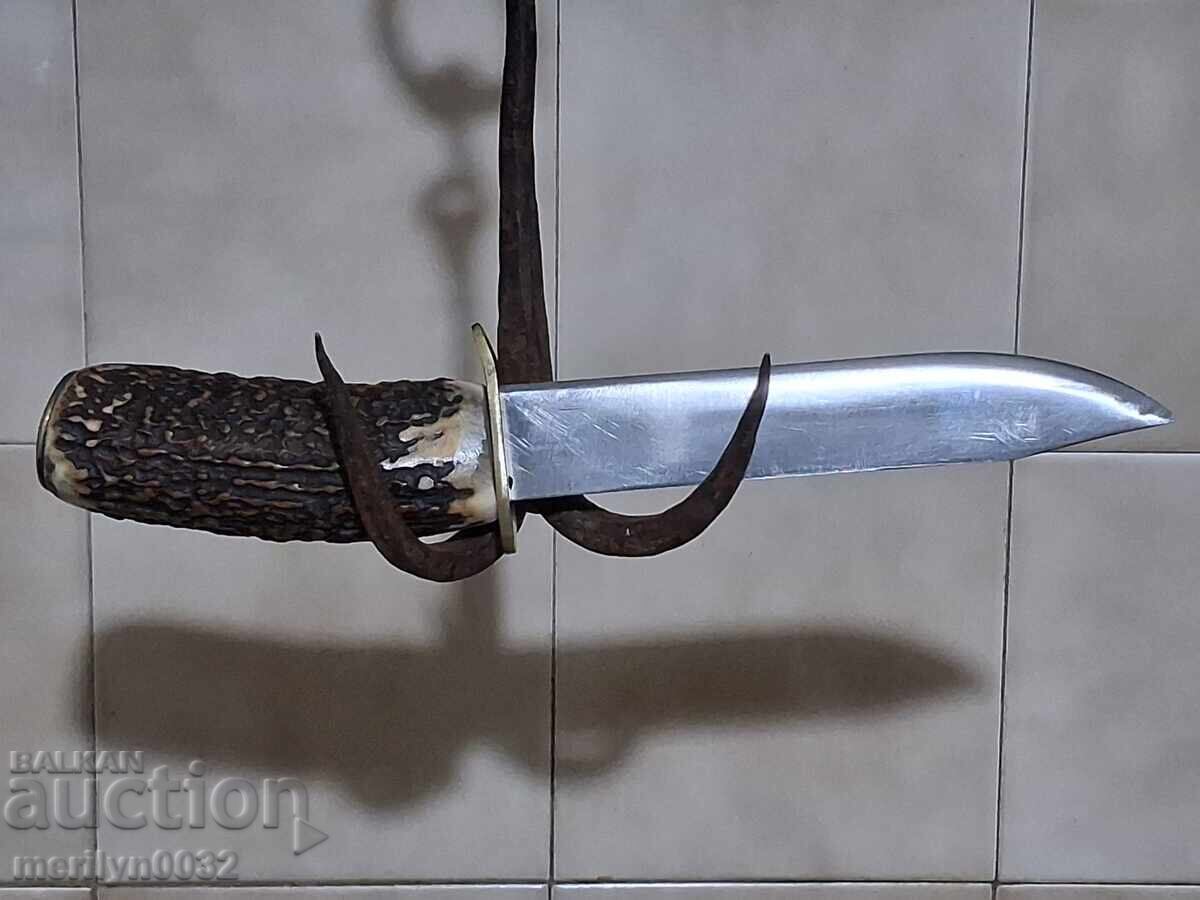 Παράδοση Κυνηγετικό μαχαίρι με θήκη, λαβή από κέρατο ελαφιού