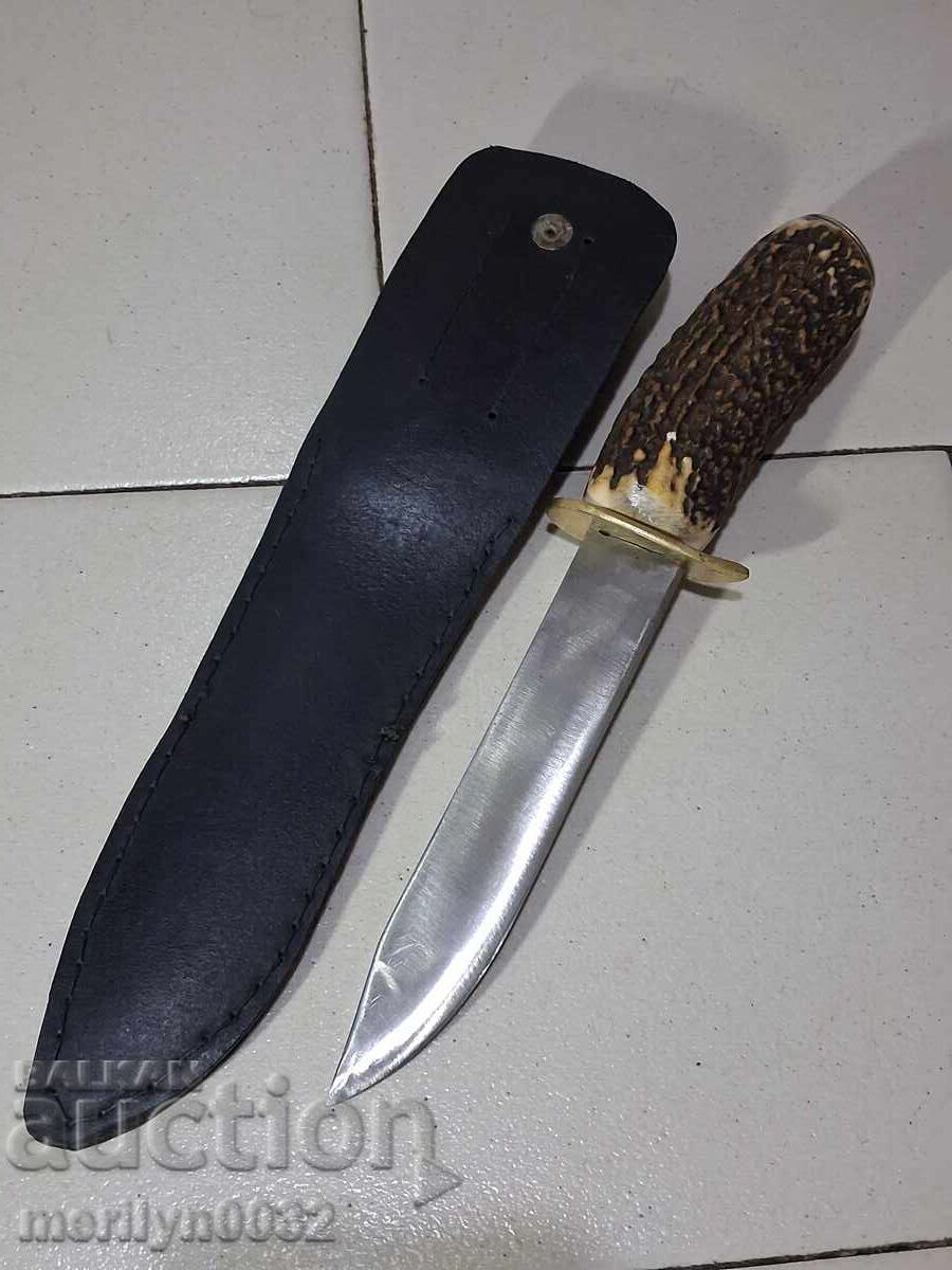 Κυνηγετικό μαχαίρι με θήκη, λαβή από κέρατο ελαφιού - 5