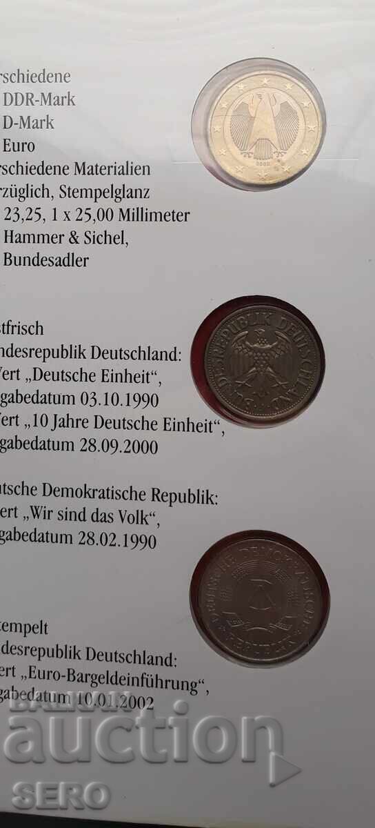 Livrarea Germania - 3 monede și 3 timbre poștale într-un plic frumos
