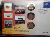 Germania - 3 monede și 3 timbre poștale într-un plic frumos