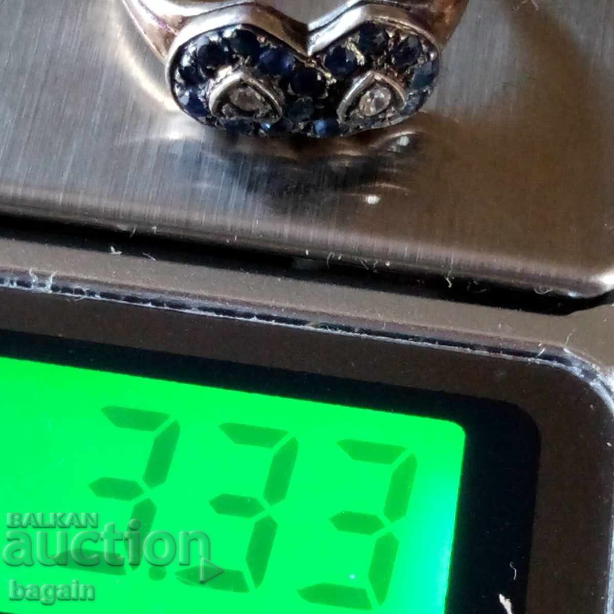 Auction Silver ring with sapphires and gold plating Auction Silver ring with sapphires and gold plating