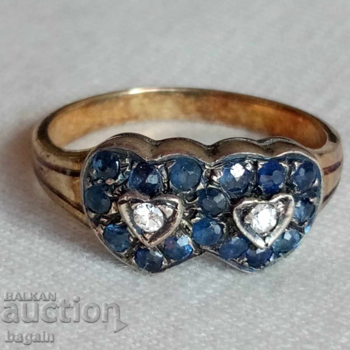 Silver ring with sapphires and gold plating Silver ring with sapphires and gold plating