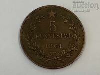 Italy 5 centesimi 1861 M - Milan