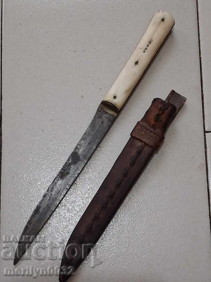 Auction  Old butcher knife with sheath dagger, blade