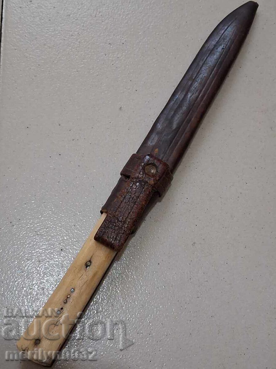 Old butcher knife with sheath dagger, blade - 5