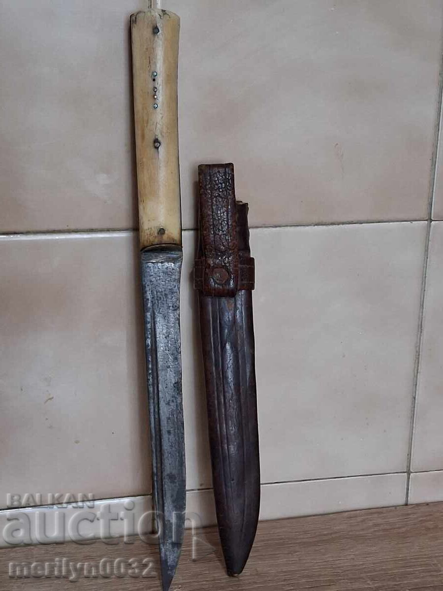 Old butcher knife with sheath dagger, blade - 6