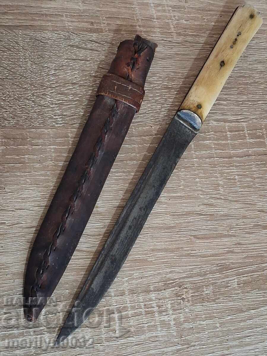 Old butcher knife with sheath dagger, blade - 7