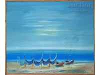 Картина "Лодки и мрежи", 2003 г., худ. Н. Чанев (1963-2020)