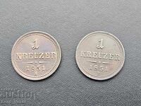 Austrian Empire 2 x 1 Kreuzer 1851 A (Vienna) + B