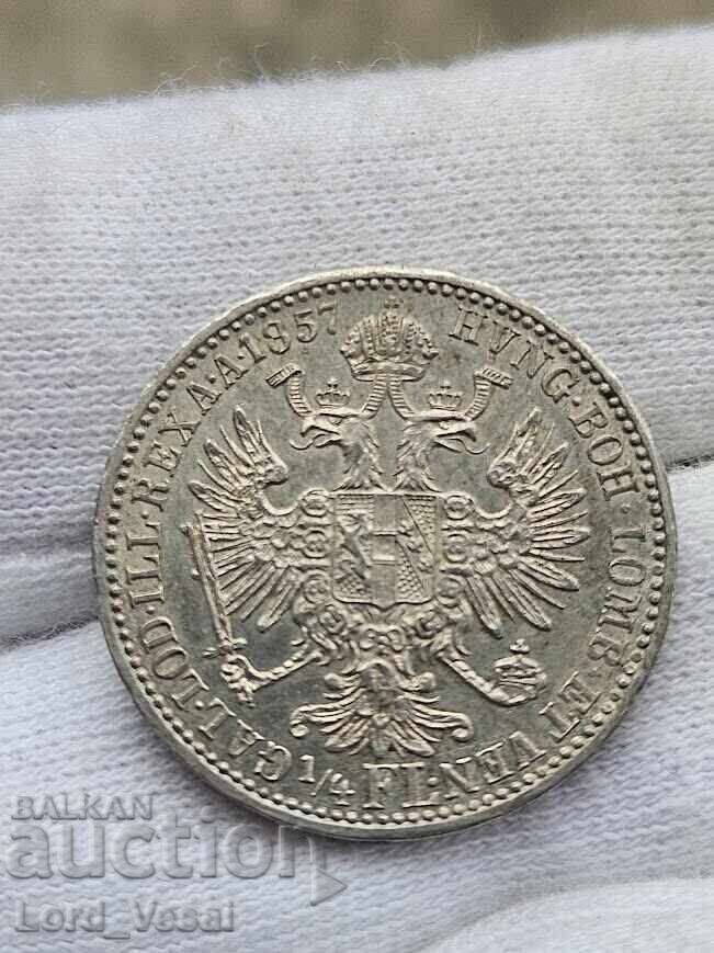 Аукцион Австрийска империя ¼ Флорин 1857 А (Виена)  Малък FL