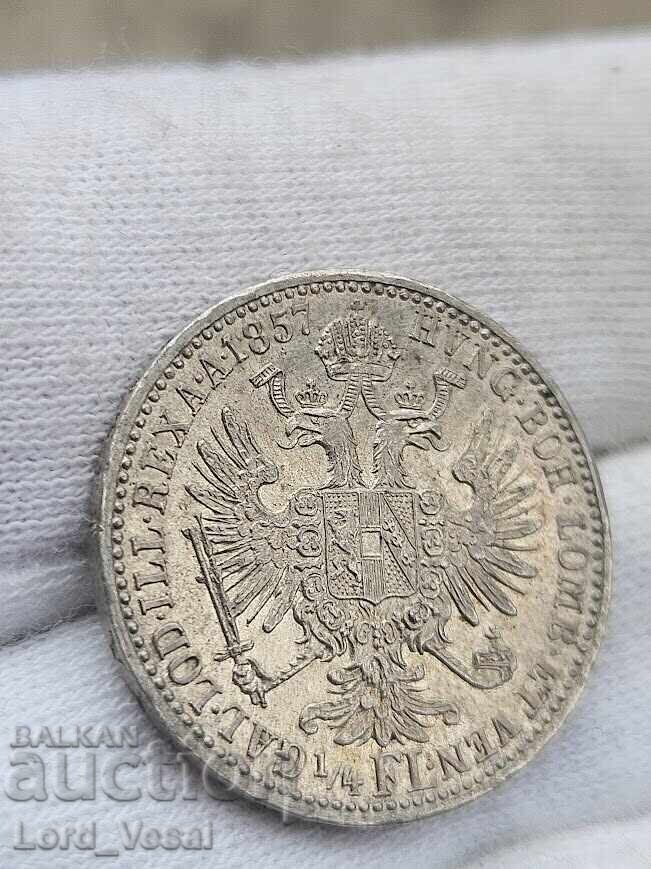 Австрийска империя ¼ Флорин 1857 А (Виена)  Малък FL - 5
