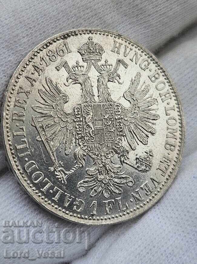Австрийска империя 1 Флорин 1861 А (Виена) - 5