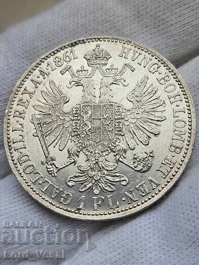 Австрийска империя 1 Флорин 1861 А (Виена) - 7