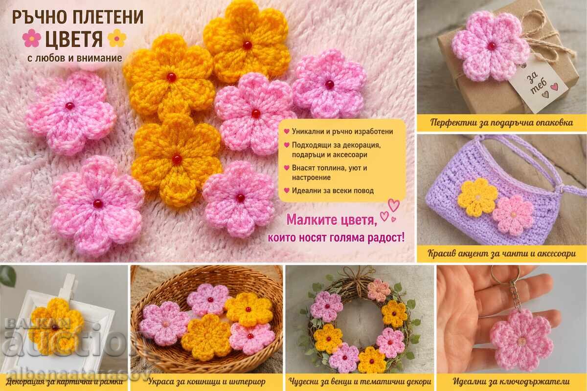 100 bucăți flori croșetate manual cu mărgele – galbene și roz