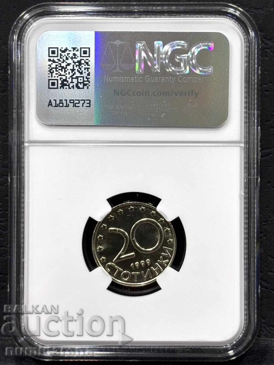 20 ΣΤΟΤΙΝΚΙ 1999 NGC MS 66 με τιμή € 45.00 | 88.01 BGN 20 ΣΤΟΤΙΝΚΙ 1999 NGC MS 66 με τιμή € 45.00 | 88.01 BGN