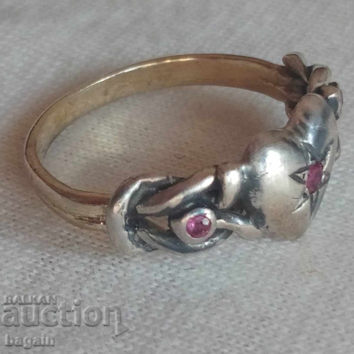 Unique silver ring with rubies and gold plating with price € 25.00 | 48.90 BGN