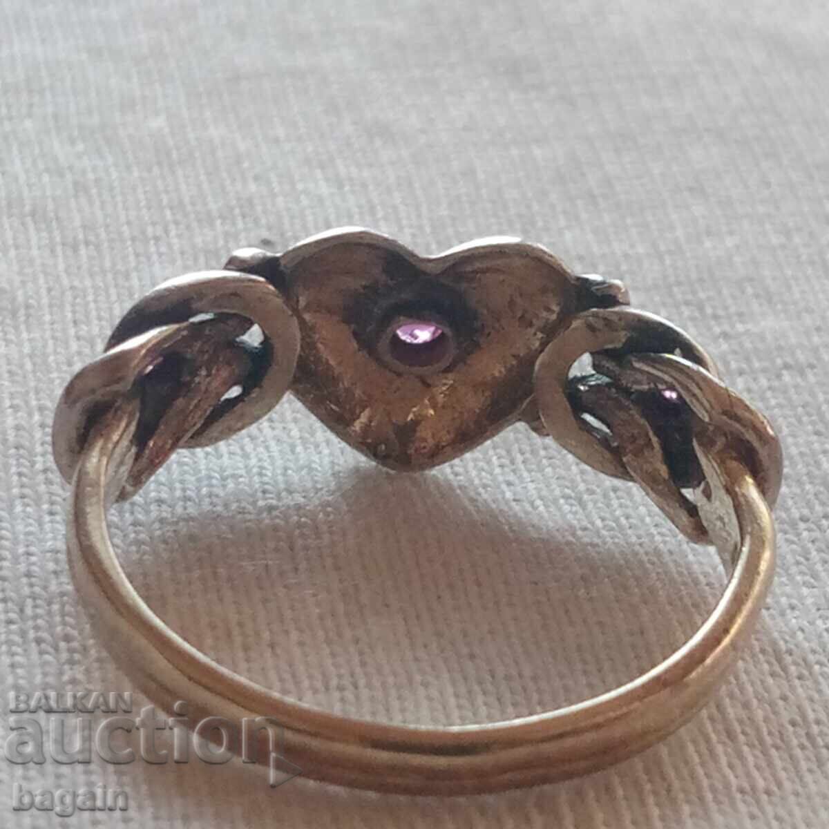 Auction  Unique silver ring with rubies and gold plating