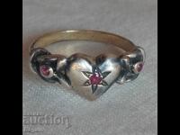 Unique silver ring with rubies and gold plating
