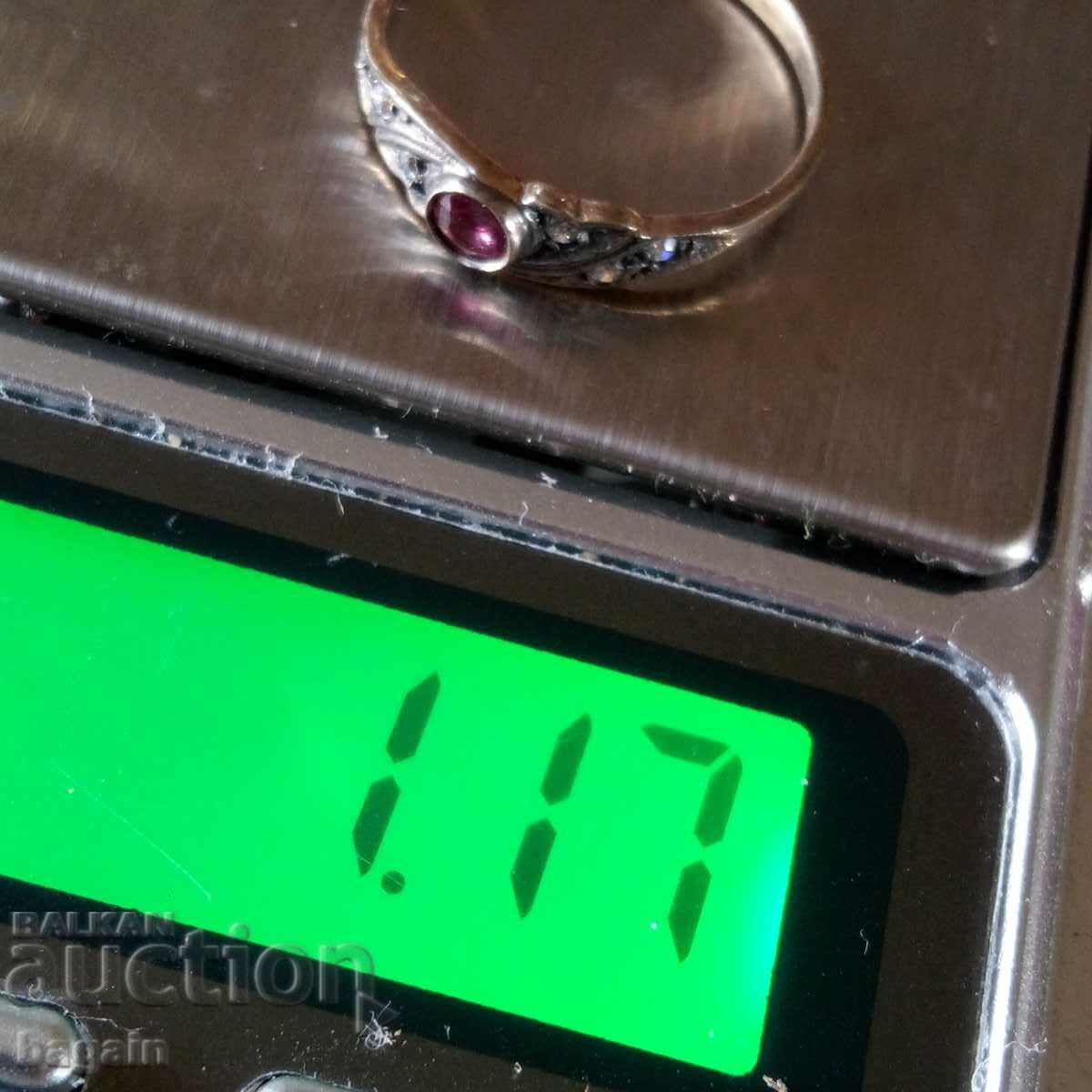 Auction  Beautiful silver ring with ruby, zircons, and gold plating