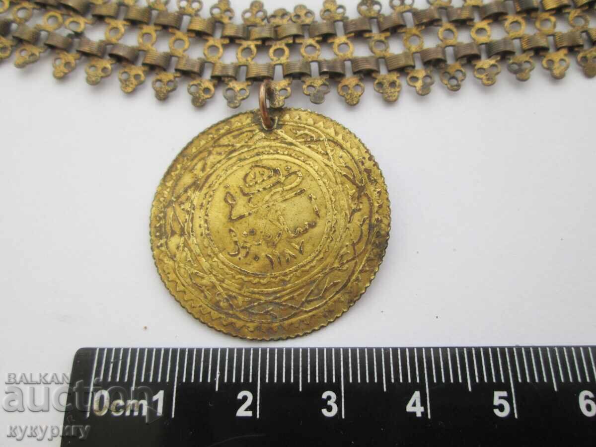 Delivery of Old antique jewelry cordon necklace with pendar Turkish coin