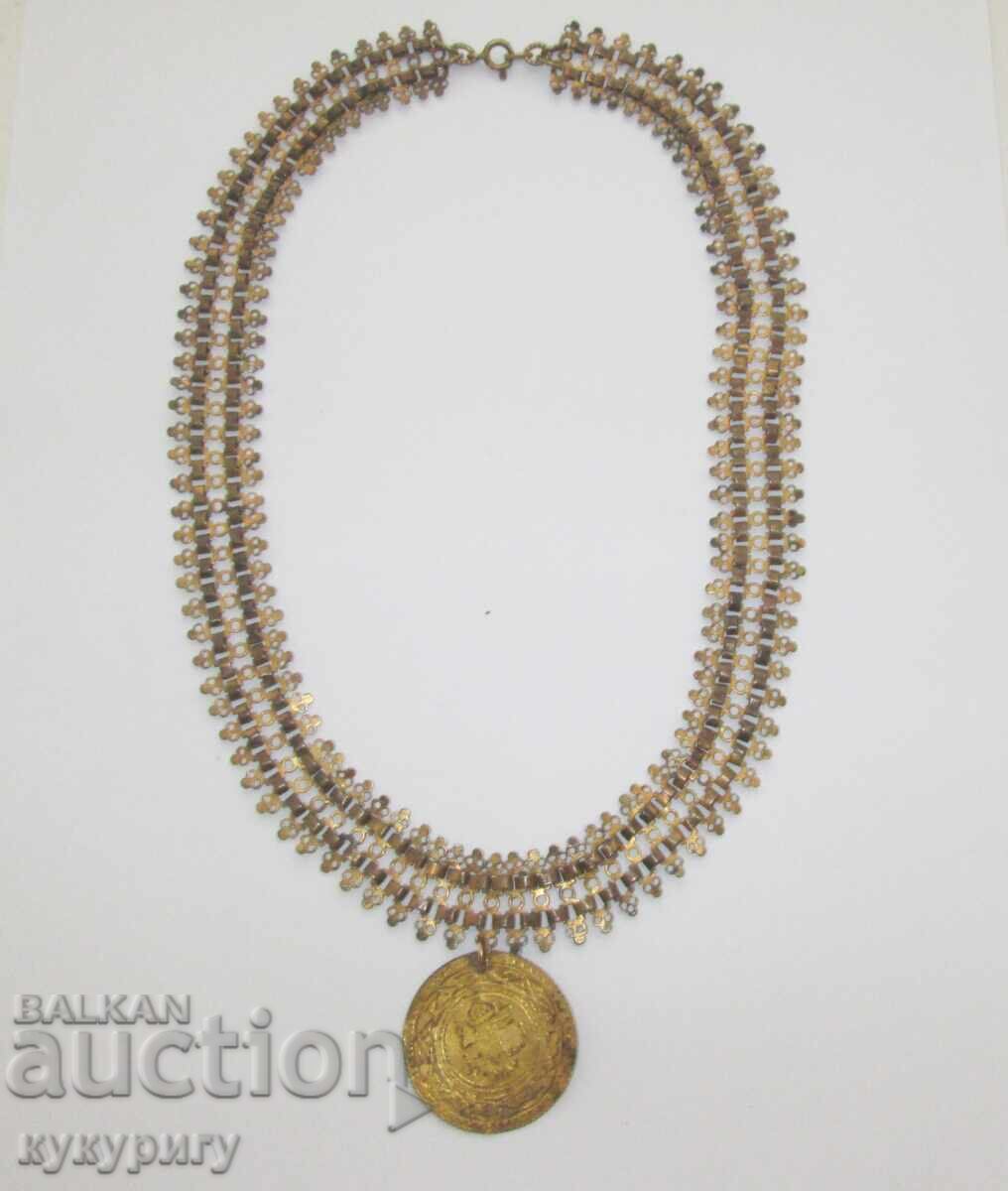 Old antique jewelry cordon necklace with pendar Turkish coin