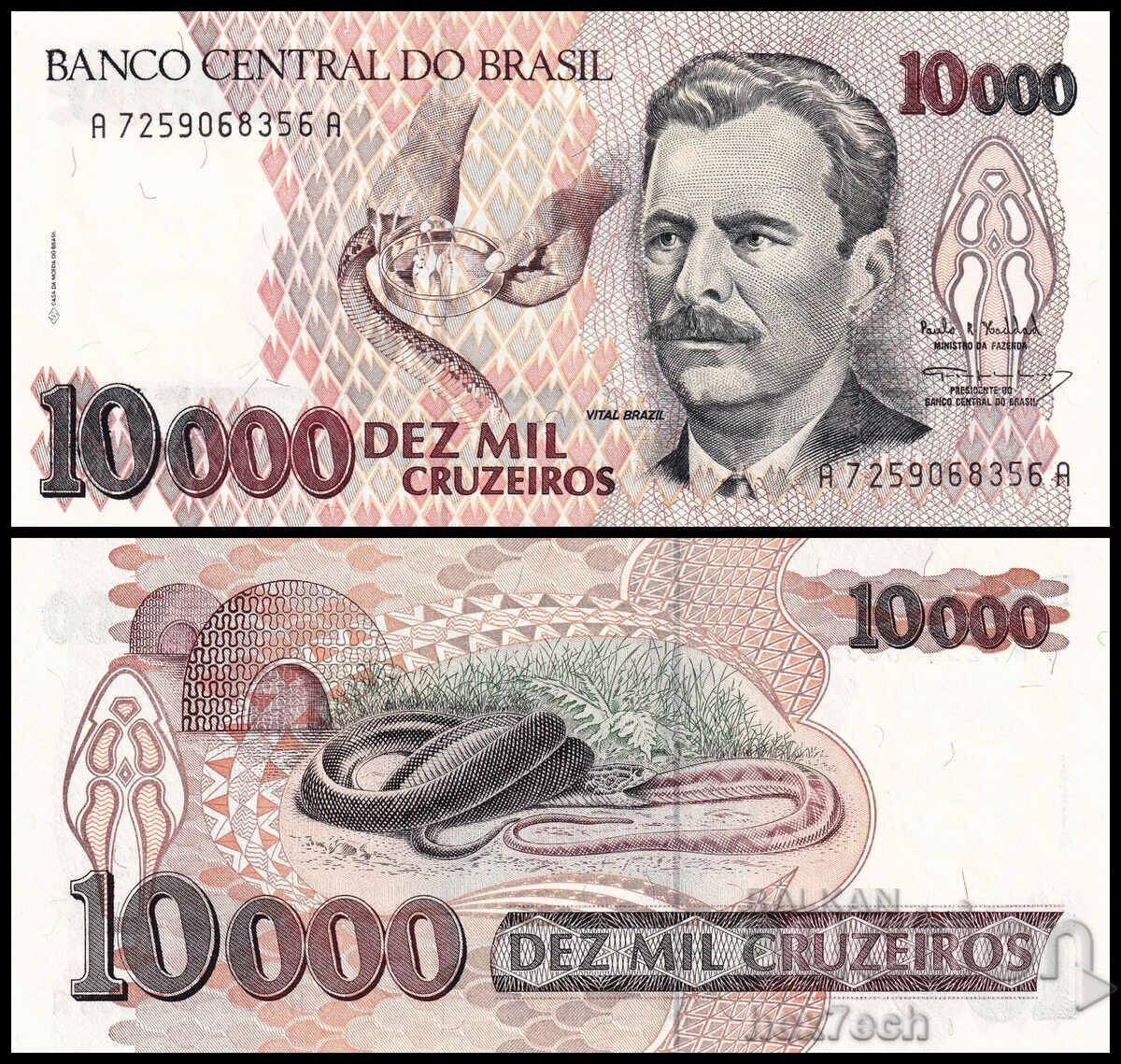 ❤️ ⭐ Brazil 1991-1993 10000 Cruzeiros UNC new ⭐ ❤️