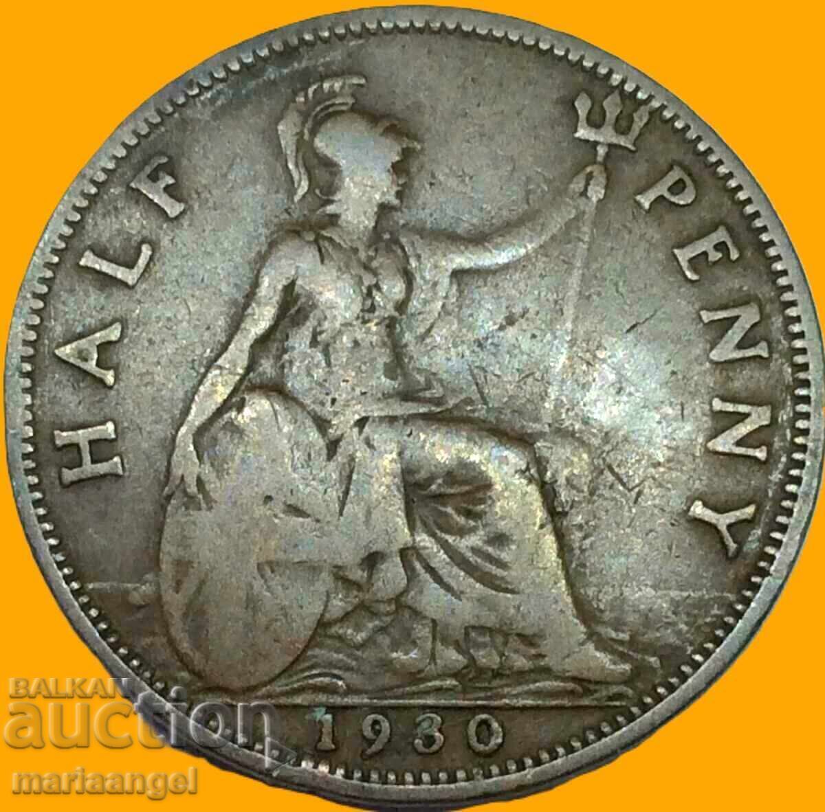 Великобритания 1/2 Пени 1930 Джордж  VI бронз - 6